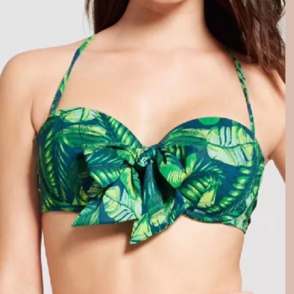 NWT Shade & Shore Palm Green Print Bikini Top 38C